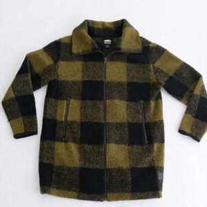 Roots Black and Olive Plaid Pea Coat